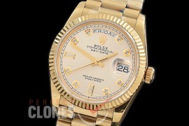 R36DDF-110 BP 128238 2019 DayDate YG/YG Fluted/President Silver Diamonds A-2836