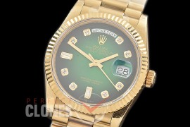 R36DDF-119 BP 128238 2019 DayDate YG/YG Fluted/President Green Diamonds A-2836