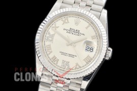 R36DJS-3235-127 GMF 126234 SS/SS Fluted/Jubilee Silver Roman-Diamonds SH 3235 904L Steel 