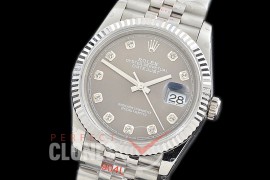 R36DJS-3235-113 GMF 126234 SS/SS Fluted/Jubilee Dark Rhodium Diamonds SH 3235 904L Steel 