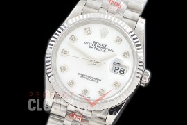 R36DJS-3235-117 GMF 126234 SS/SS Fluted/Jubilee MOP White Diamonds SH 3235 904L Steel 
