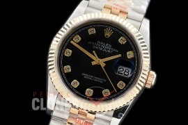 R36DJT-3235-112 GMF 126233 SS/YG Fluted/Jubilee Black Diamonds SH 3235 904L Steel 