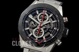 0 0 0 0 0 TGCH1-001 XF/VSF Carrera Heuer-01 Chronograph SS/SS Black Skeleton A-7750 