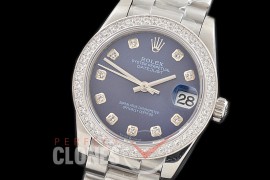R31DJS-364 Datejust Midsize 278289RBR SS/SS Diam/President Blue Diam Asian Clone 2824