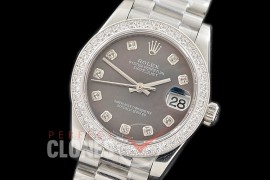 R31DJS-368 Datejust Midsize 278289RBR SS/SS Diam/President MOP Black Diam Asian Clone 2824