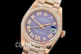 R31DJR-380 Datejust Midsize 278285RBR RG/RG Diam/President Violet Diam-Roman Asian Clone 2824