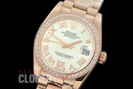 R31DJR-376 Datejust Midsize 278285RBR RG/RG Diam/President Silver Diam-Roman Asian Clone 2824