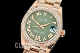 R31DJR-379 Datejust Midsize 278285RBR RG/RG Diam/President Green Diam-Roman Asian Clone 2824