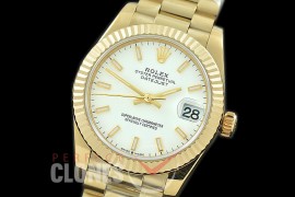 R31DJF-301 Datejust Midsize 278288 YG/YG Fluted/President White Sticks Asian Clone 2824