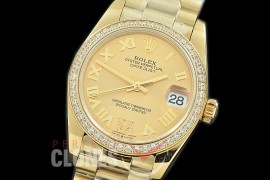 R31DJF-378 Datejust Midsize 278288RBR YG/YG Diam/President Gold Diam-Roman Asian Clone 2824