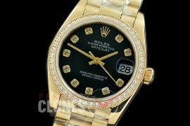 R31DJF-362 Datejust Midsize 278288RBR YG/YG Diam/President Black Diam Asian Clone 2824