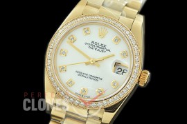 R31DJF-367 Datejust Midsize 278288RBR YG/YG Diam/President MOP White Diam Asian Clone 2824