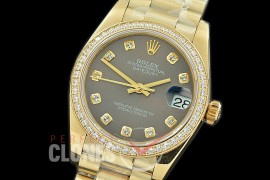 R31DJF-363 Datejust Midsize 278288RBR YG/YG Diam/President Dark Rhodium Diam Asian Clone 2824