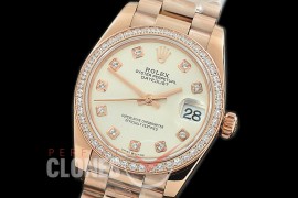 R31DJR-361 Datejust Midsize 278285RBR RG/RG Diam/President Silver Diamond Asian Clone 2824