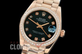 R31DJR-362 Datejust Midsize 278285RBR RG/RG Diam/President Black Diamond Asian Clone 2824