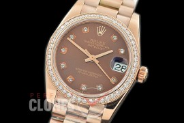 R31DJR-366 Datejust Midsize 278285RBR RG/RG Diam/President Brown Diamond Asian Clone 2824