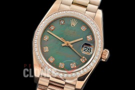 R31DJR-368 Datejust Midsize 278285RBR RG/RG Diam/President MOP Black Diamond Asian Clone 2824