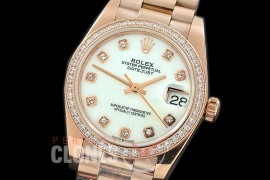 R31DJR-367 Datejust Midsize 278285RBR RG/RG Diam/President MOP White Diamond Asian Clone 2824