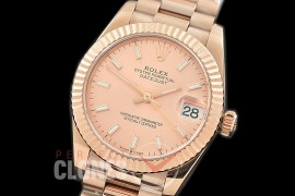 R31DJR-305 Datejust Midsize 278285 RG/RG Fluted/President Rose Gold Sticks Asian Clone 2824