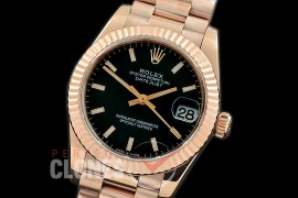 R31DJR-302 Datejust Midsize 278285 RG/RG Fluted/President Black Sticks Asian Clone 2824