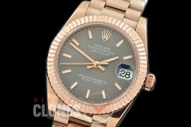 R31DJR-303 Datejust Midsize 278285 RG/RG Fluted/President Dark Rhodium Sticks Asian Clone 2824