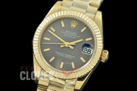 R31DJF-303 Datejust Midsize 278288 YG/YG Fluted/President Dark Rhodium Sticks Asian Clone 2824