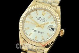 R31DJF-300 Datejust Midsize 278288 YG/YG Fluted/President Silver Sticks Asian Clone 2824
