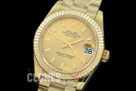 R31DJF-305 Datejust Midsize 278288 YG/YG Fluted/President Champagne Sticks Asian Clone 2824