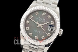 R31DJS-318 Datejust Midsize 278289 SS/SS Fluted/President MOP Black Diamonds Asian Clone 2824