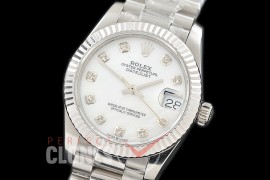R31DJS-317 Datejust Midsize 278289 SS/SS Fluted/President MOP White Diamonds Asian Clone 2824