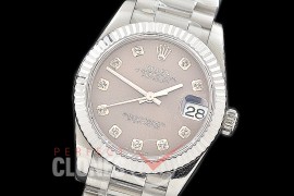 R31DJS-313 Datejust Midsize 278289 SS/SS Fluted/President Dark Rhodium Grey Diamonds Asian Clone 2824