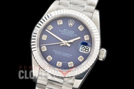 R31DJS-314 Datejust Midsize 278289 SS/SS Fluted/President Blue Diamonds Asian Clone 2824