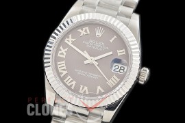 R31DJS-323 Datejust Midsize 278289 SS/SS Fluted/President Dark Rhodium Roman Asian Clone 2824
