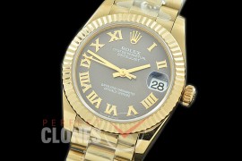 R31DJF-323 Datejust Midsize 278288 YG/YG Fluted/President Dark Rhodium Roman Asian Clone 2824