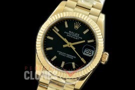 R31DJF-302 Datejust Midsize 278288 YG/YG Fluted/President Black Sticks Asian Clone 2824