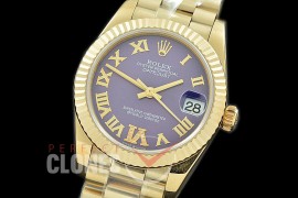 R31DJF-330 Datejust Midsize 278288 YG/YG Fluted/President Violet Diam-Roman Asian Clone 2824