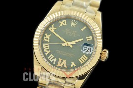R31DJF-329 Datejust Midsize 278288 YG/YG Fluted/President Green Diam-Roman Asian Clone 2824