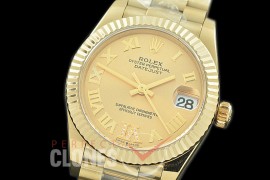 R31DJF-328 Datejust Midsize 278288 YG/YG Fluted/President Champagne Gold Diam-Roman Asian Clone 2824