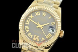 R31DJF-327 Datejust Midsize 278288 YG/YG Fluted/President Dark Rhodium Diam-Roman Asian Clone 2824
