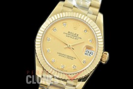 R31DJF-315 Datejust Midsize 278288 YG/YG Fluted/President Champagne Gold Diam Asian Clone 2824 