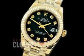 R31DJF-312 Datejust Midsize 278288 YG/YG Fluted/President Black Diam Asian Clone 2824