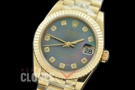 R31DJF-318 Datejust Midsize 278288 YG/YG Fluted/President MOP Black Diam Asian Clone 2824 0691s