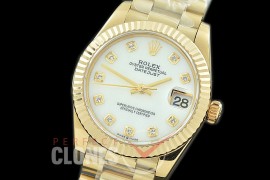R31DJF-317 Datejust Midsize 278288 YG/YG Fluted/President MOP White Diam Asian Clone 2824