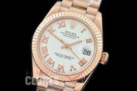 R31DJR-321 Datejust Midsize 278285 RG/RG Fluted/President White Roman Asian Clone 2824