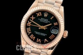 R31DJR-322 Datejust Midsize 278285 RG/RG Fluted/President Black Roman Asian Clone 2824