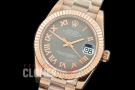 R31DJR-323 Datejust Midsize 278285 RG/RG Fluted/President Dark Rhodium Roman Asian Clone 2824
