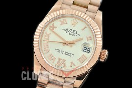 R31DJR-326 Datejust Midsize 278285 RG/RG Fluted/President Silver Diam-Roman Asian Clone 2824