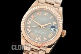 R31DJR-327 Datejust Midsize 278285 RG/RG Fluted/President Dark Rhodium Diam-Roman Asian Clone 2824