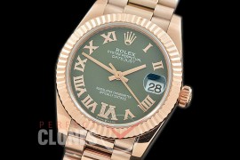 R31DJR-329 Datejust Midsize 278285 RG/RG Fluted/President Green Diam-Roman Asian Clone 2824