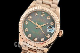 R31DJR-318 Datejust Midsize 278285 RG/RG Fluted/President MOP Black Diamond Asian Clone 2824